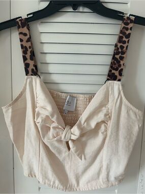 J.O.A. Cream Tie-Front Cami with Leopard Straps